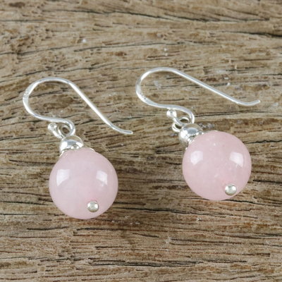 Rose quartz dangle earrings, 'Candy Cloud' - Handcrafted Rose Quartz and Sterling Silver Dangle Earrings