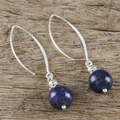 Lapis lazuli dangle earrings, 'Midnight Illusions' - Handcrafted Lapis Lazuli and Sterling Silver Dangle Earrings