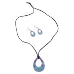 Ceramic jewelry set, 'Feather Beauty' - Swirl and Feather Ceramic Necklace and Earrings Jewelry Set