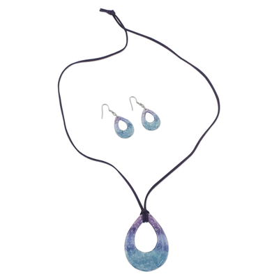 Swirl and Feather Ceramic Necklace and Earrings Jewelry Set