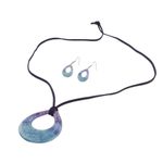 Ceramic jewelry set, 'Feather Beauty' - Swirl and Feather Ceramic Necklace and Earrings Jewelry Set