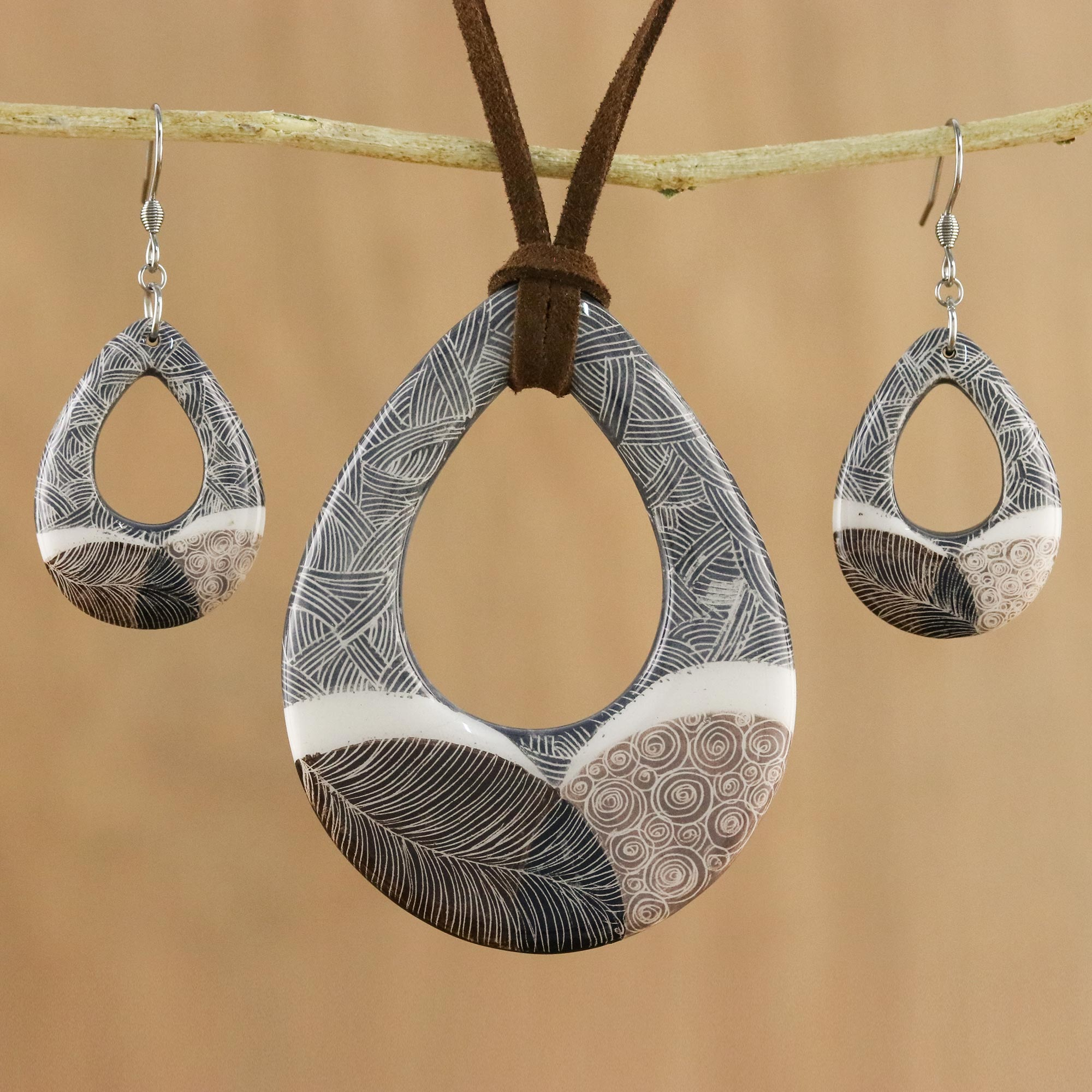 Handmade Singing Hills Ceramic Necklace and Earring Set - Singing Hills |  NOVICA
