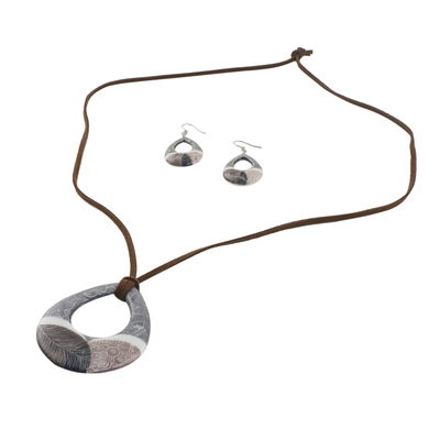 Ceramic jewelry set, 'Singing Hills' - Handmade Singing Hills Ceramic Necklace and Earring Set