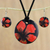 Ceramic jewelry set, 'Floral Melody' - Handmade Red Floral Ceramic Necklace and Earring Set thumbail