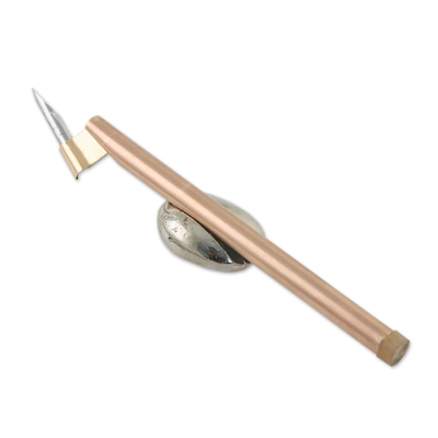 Copper fountain pen, 'Calligraphist' - Copper and Teak Wood Oblique Fountain Pen