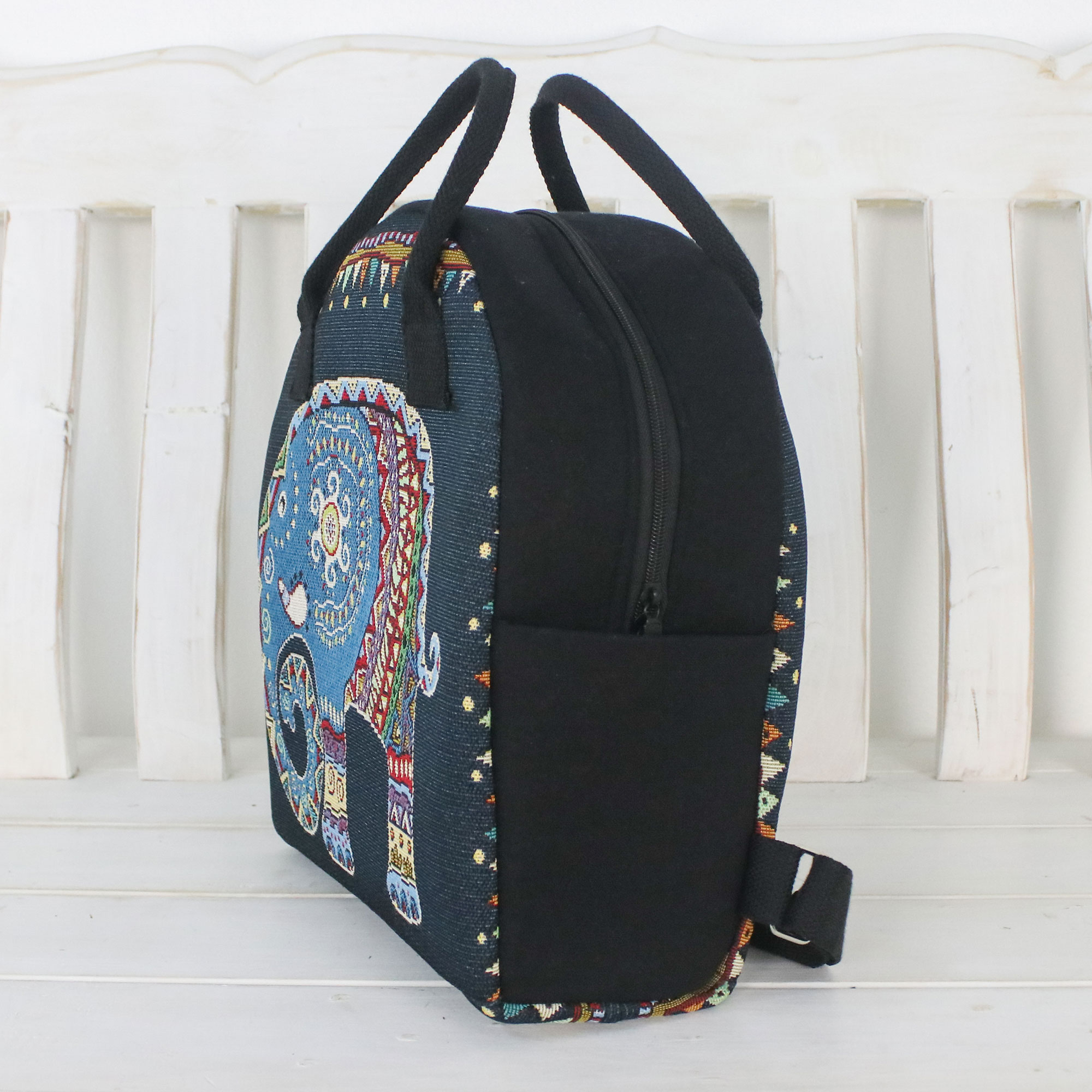 Multi-Colored Thai Elephant Cotton Backpack Handbag - Northern Elephant ...