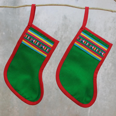 Cotton blend ornaments, Lisu Stockings in Green (pair)