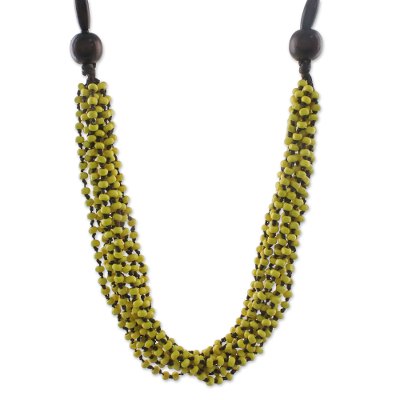 Wood beaded necklace, 'Rising Summer Yellow' - Handcrafted Littleleaf Boxwood Yellow Beaded Necklace