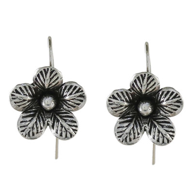 Sterling silver drop earrings, 'Garden Love' - Artisan Crafted Sterling Silver Garden Flower Drop Earrings
