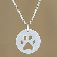 Sterling silver pendant necklace, 'Paw Print'