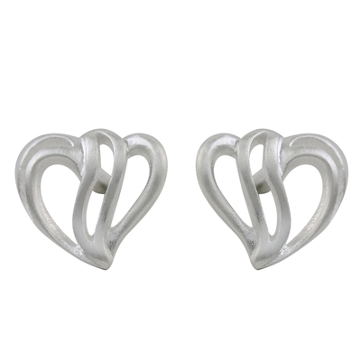 Sterling silver stud earrings, 'Comforting Hearts' - Sterling Silver Heart-Shaped Stud Earrings from Thailand