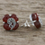 Onyx button earrings, 'Orange Clover' - Sterling Silver Marcasite and Orange Onyx Clover Earrings (image 2b) thumbail