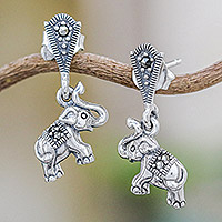 Marcasite dangle earrings, 'Starry Elephants'