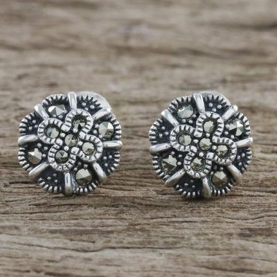 Sterling Silver Marcasite Starry Flowers Stud Earrings Marcasite Stud Earrings Starry Flowers Sterling Silver
