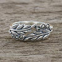 Marcasite pave ring, 'Luminous Garden' - Sterling Silver Luminous Garden Marcasite Pave Ring