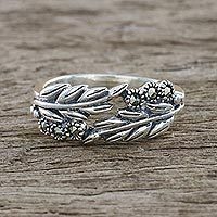 Anillo pavé de marcasita - Anillo de plata de ley con pavé de marcasita de jardín luminoso