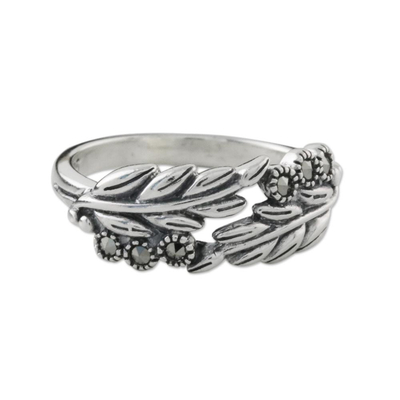 Marcasite pave ring, 'Luminous Garden' - Sterling Silver Luminous Garden Marcasite Pave Ring