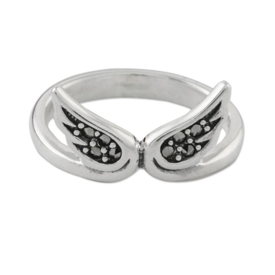 Marcasite cocktail ring, 'Born to Be Free' - Sterling Silver Faceted Marcasite Freedom Wings Thai Ring