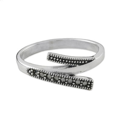 Marcasite cocktail ring, 'Modern Parallel' - Thai Sterling Silver Faceted Marcasite Parallel Lines Ring