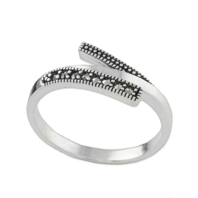 Marcasite cocktail ring, 'Modern Parallel' - Thai Sterling Silver Faceted Marcasite Parallel Lines Ring