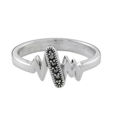 Marcasite cocktail ring, 'Modern Lightning' - Sterling Silver Faceted Marcasite Modern Lightning Ring