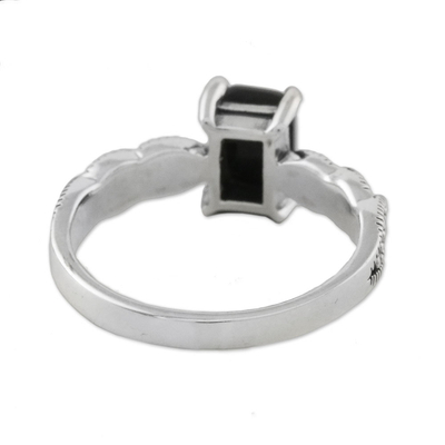 Onyx cocktail ring, 'Starry Midnight' - Sterling Silver Starry Midnight Black Onyx Cocktail Ring