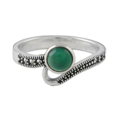 Sterling Silver Marcasite and Green Onyx Cocktail Ring