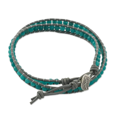 Quartz beaded wrap bracelet, 'Window Glass' - Aqua Blue Quartz and Karen Silver Beaded Wrap Bracelet