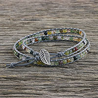 Agate and glass beaded wrap bracelet, 'Cloud Dream' - Multi-Colored Cloud Dream Agate and Glass Beaded Bracelet