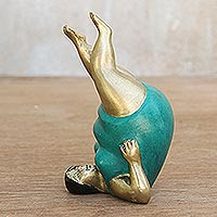 Brass figurine, 'Shoulder Stand Pose' - Brass Shoulderstand Pose Yoga Figurine from Thailand