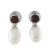 Cultured pearl and garnet dangle earrings, 'Pure Velvet' - Garnet and Cultured Freshwater Pearl Silver Dangle Earrings thumbail