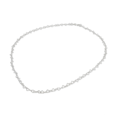 Sterling silver link necklace, 'Lots of Love' (3mm) - Sterling Silver Heart Link Necklace (3mm) from Thailand