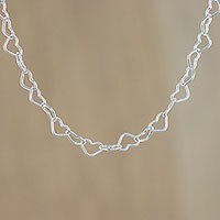 Sterling silver link necklace, 'Lots of Love' (6mm) - Sterling Silver Heart Link Necklace (6mm) from Thailand