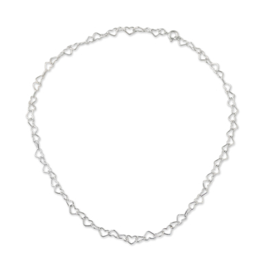 Sterling silver link necklace, 'Lots of Love' (6mm) - Sterling Silver Heart Link Necklace (6mm) from Thailand