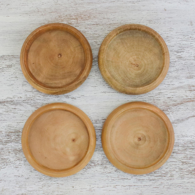 Wood coasters, 'Sharing Friendship' (set of 4) - Handmade Wood Coasters (Set of 4) from Thailand