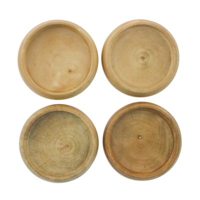 Wood coasters, 'Sharing Friendship' (set of 4) - Handmade Wood Coasters (Set of 4) from Thailand