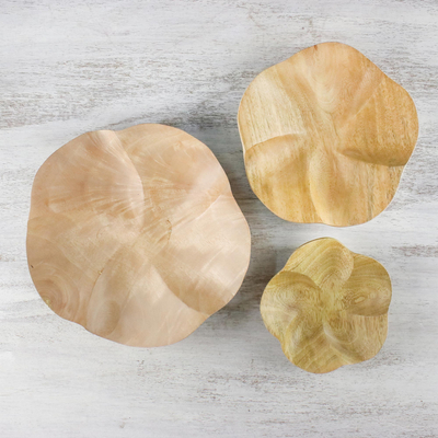Wood appetizer bowls, 'Pretty Plumeria' (set of 3) - Set of Three Wood Plumeria Flower Appetizer Bowls