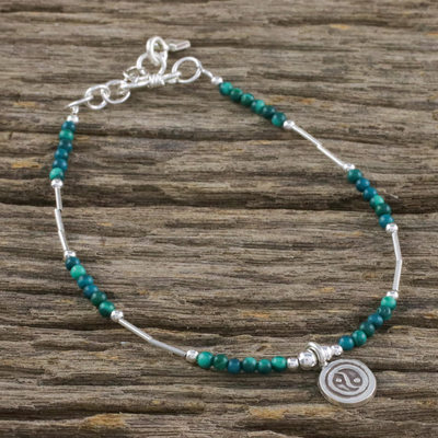 Quartz beaded bracelet, 'Peaceful Meditation' - Dyed Green Quartz Beaded Bracelet with Silver Pendant