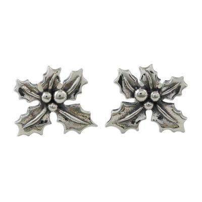 Sterling silver stud earrings, 'Poinsettia Beauty' - Handcrafted Sterling Silver Floral Stud Earrings