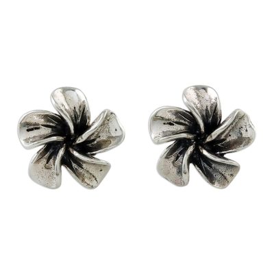 Sterling silver stud earrings, 'Ethereal Essence' - Handcrafted Sterling Silver Floral Stud Earrings