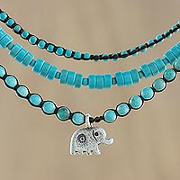 Calcite beaded pendant necklace, 'Elephant Sky'