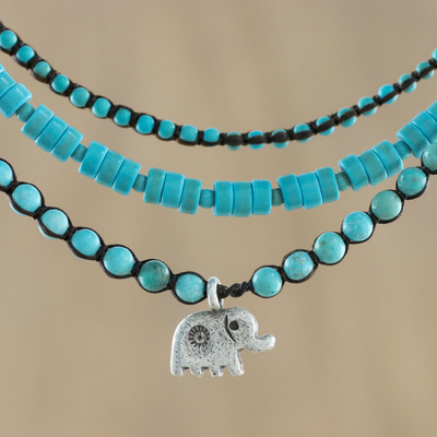 Halskette mit Anhänger aus Calcitperlen - Calcit-Perlen- und Karen-Silber-Elefant-Anhänger-Halskette