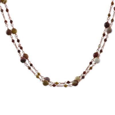 Jasper station necklaces, 'Copper Delicacy' (pair) - Jasper Bead Copper Long Station Necklaces (Pair)