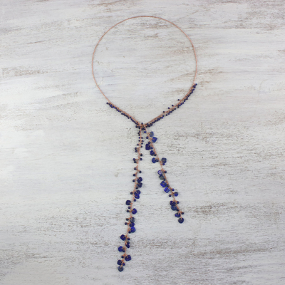 Lapislazuli-Lariat-Halskette - Handgefertigte Lariat-Halskette aus Lapislazuli-Perlen und Kupfer