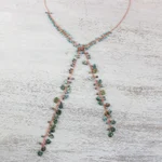 Multi-gemstone lariat necklace, 'Lovely Ocean' - Handcrafted Multi-Gemstone Bead and Copper Wrap Necklace