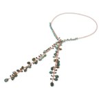 Multi-gemstone lariat necklace, 'Lovely Ocean' - Handcrafted Multi-Gemstone Bead and Copper Wrap Necklace