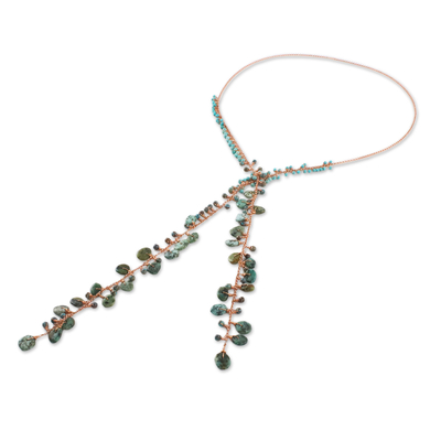 Lariat-Halskette mit mehreren Edelsteinen - Handgefertigte Wickelhalskette aus mehreren Edelsteinperlen und Kupfer