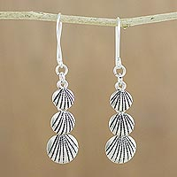 Silver dangle earrings, 'Karen Seashells' - Karen Silver Seashell Dangle Earrings from Thailand