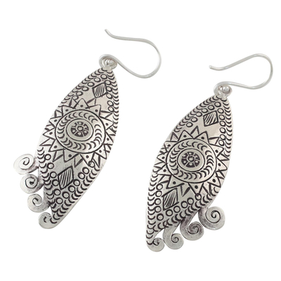 Silver dangle earrings, 'Exotic Sun' - Handcrafted Karen Silver Dangle Earrings from Thailand
