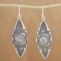 Silver dangle earrings, 'Mesmerizing Karen' - Hand-Stamped Karen Silver Dangle Earrings from Thailand